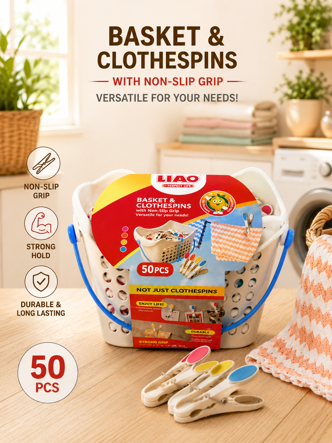 Basket & Clothespins Set 50 pcs