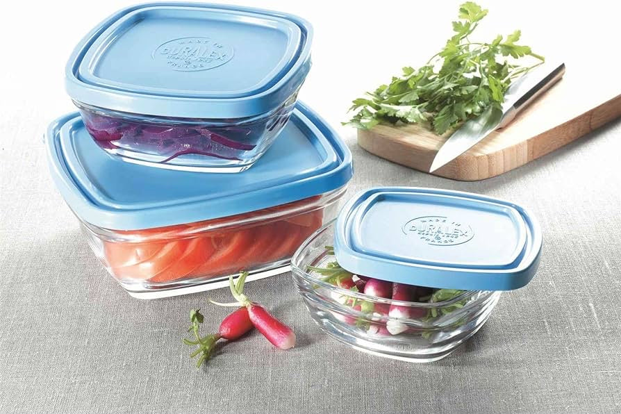 Duralex lys square with blue lid set of 5 pcs