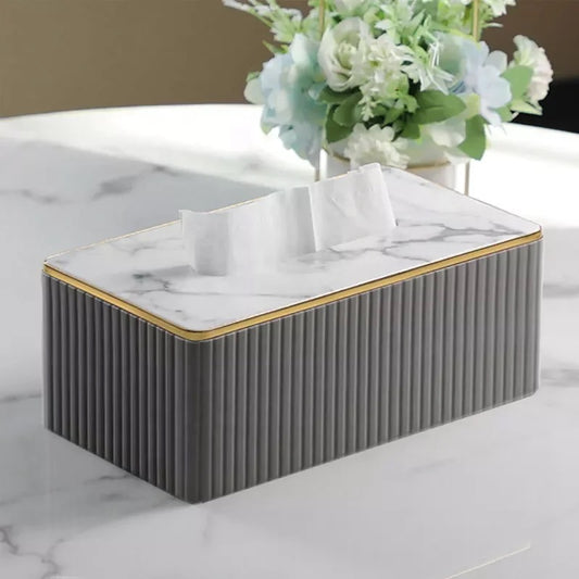 Light luxury wood and leather marble top tissue box