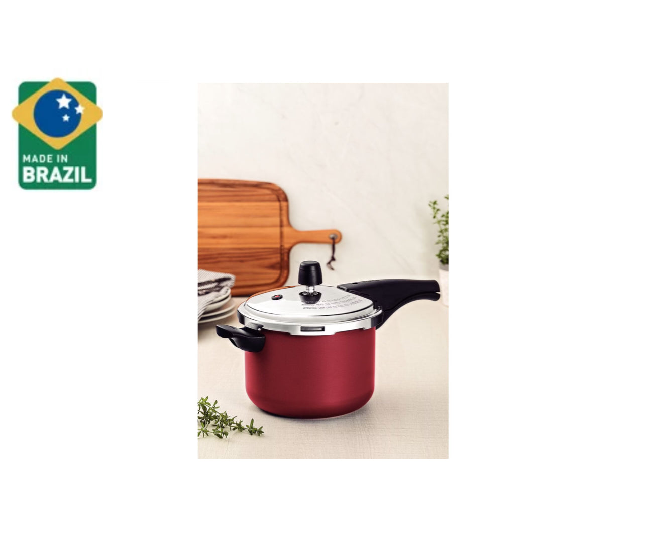 Tramontina Vancouver Graphite & Red Aluminum Pressure Cooker with Interior and Exterior Starflon Max Nonstick Coating, 24 cm, 6 L