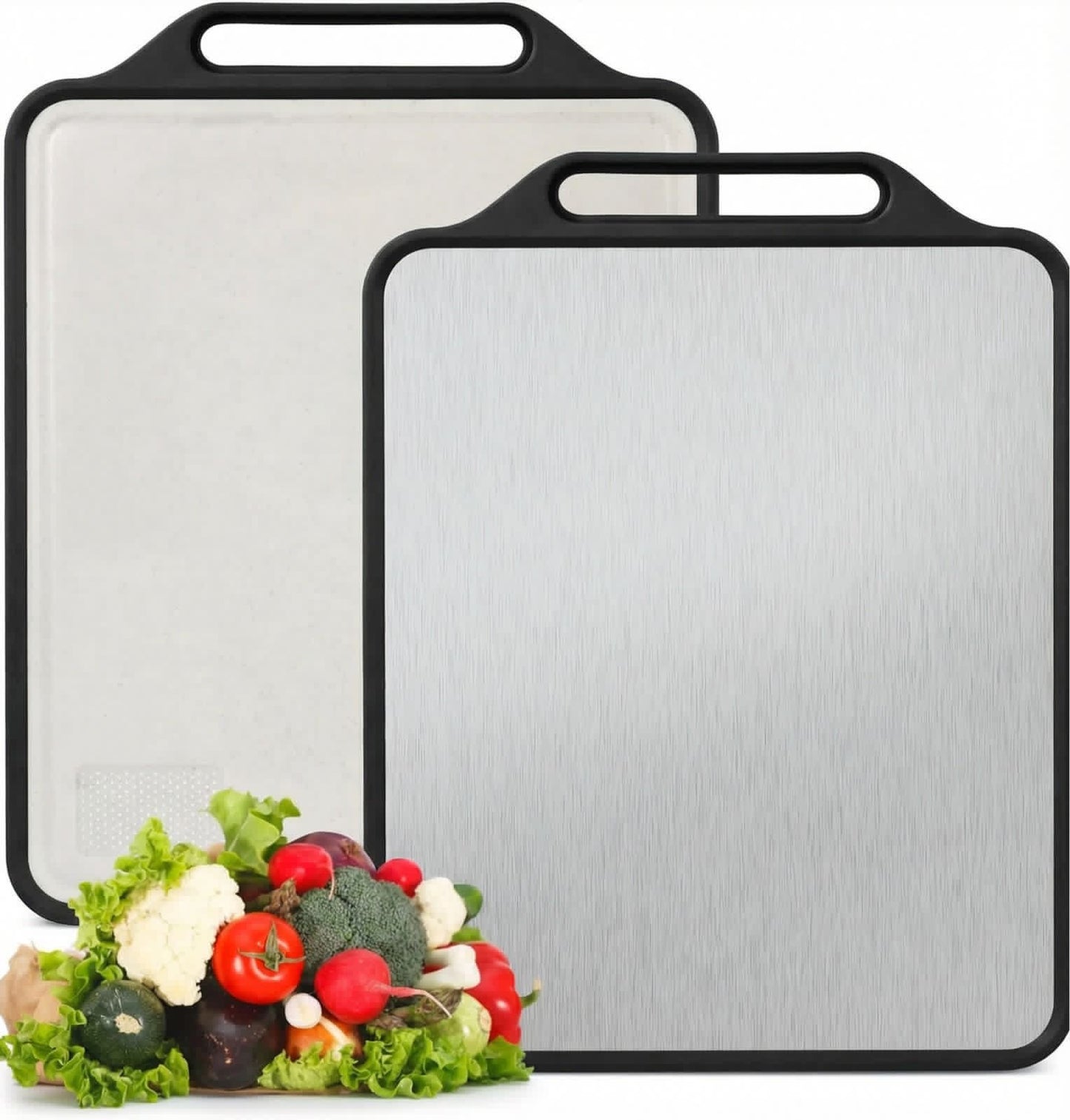 Double sided stainless plastic cutting board