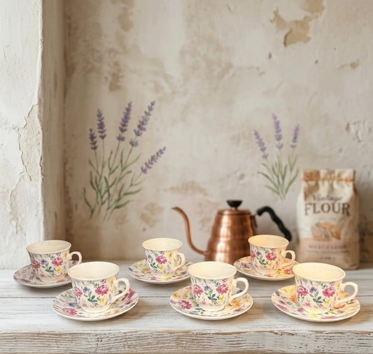 Floral coffee Cups with Plates 6 pcs