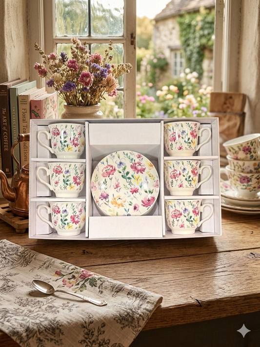 Floral coffee Cups with Plates 6 pcs
