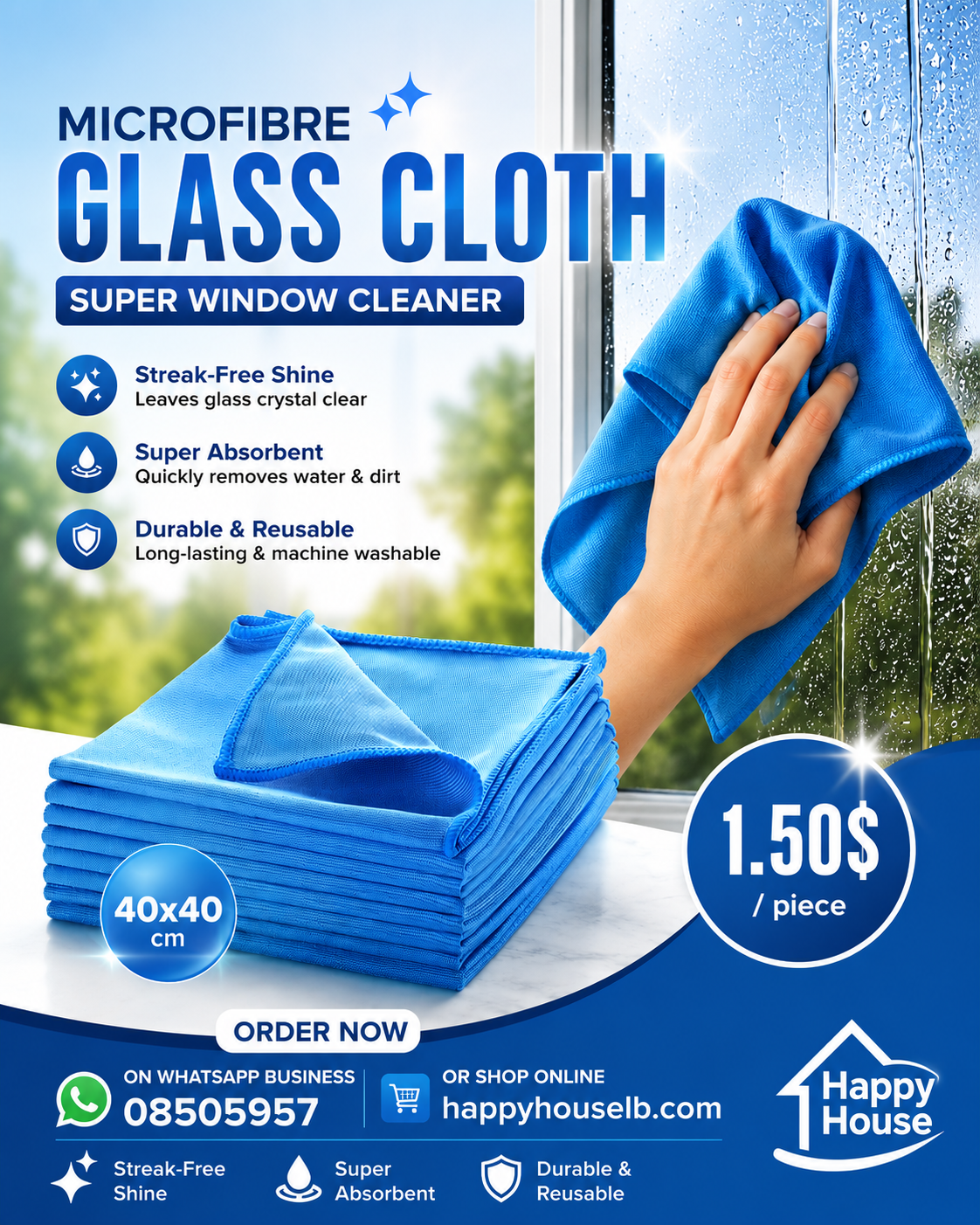 Glass cleaning fiber cloth 40x40