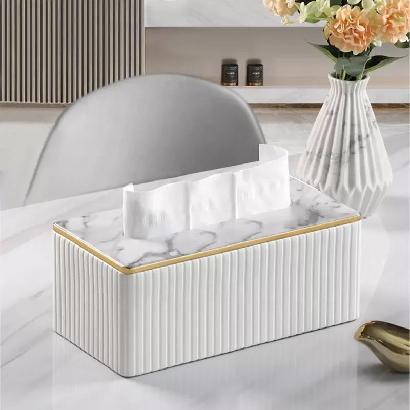 Light luxury wood and leather marble top tissue box