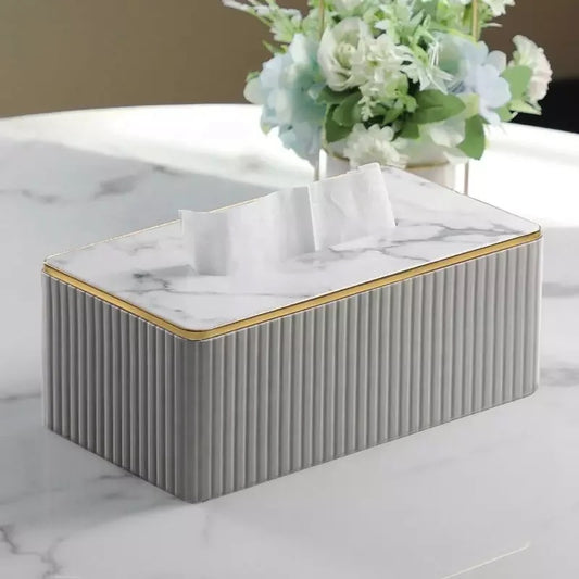 Light luxury wood and leather marble top tissue box