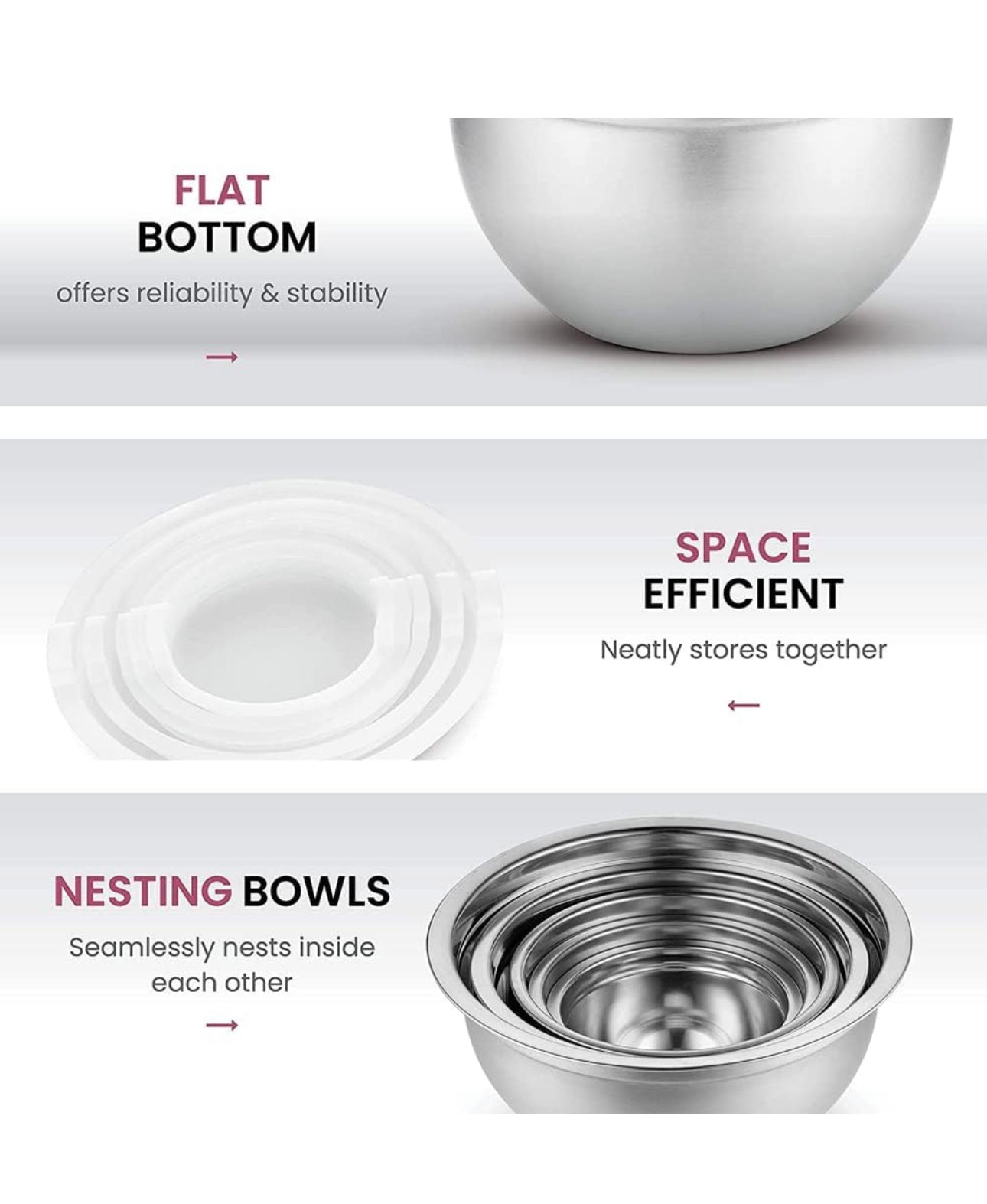 Stainless Steel mixing / Salad Bowl with lid - set of 5 pcs