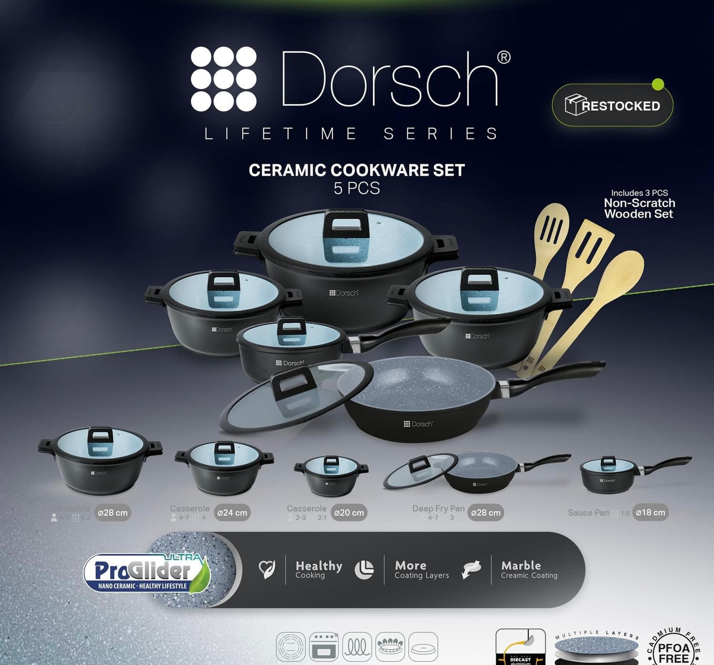 Dorsch Ceramic Cookware Set – 5 Pcs