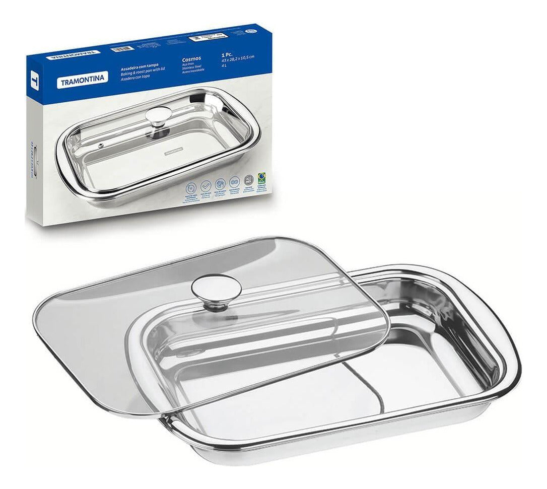 Tramontina Cosmos Stainless Steel Rectangular Baking dish With Glass Lid
