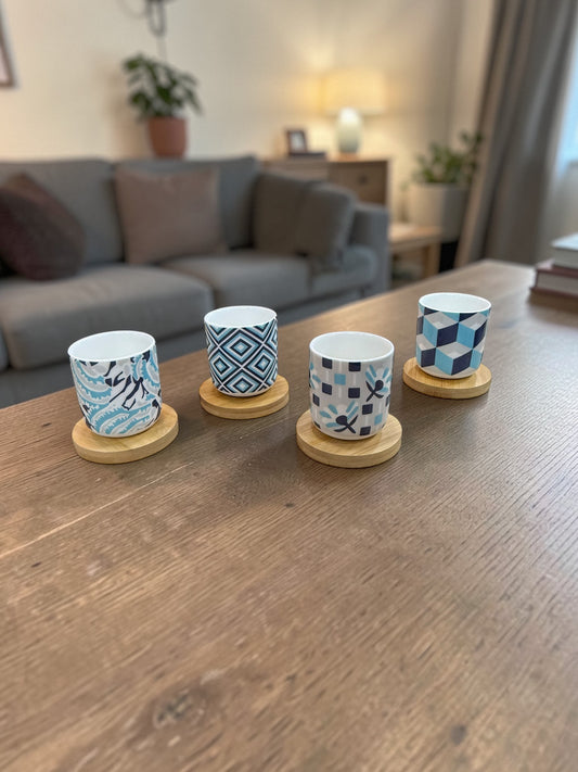 Espresso cups with wooden plates 4 pcs set
