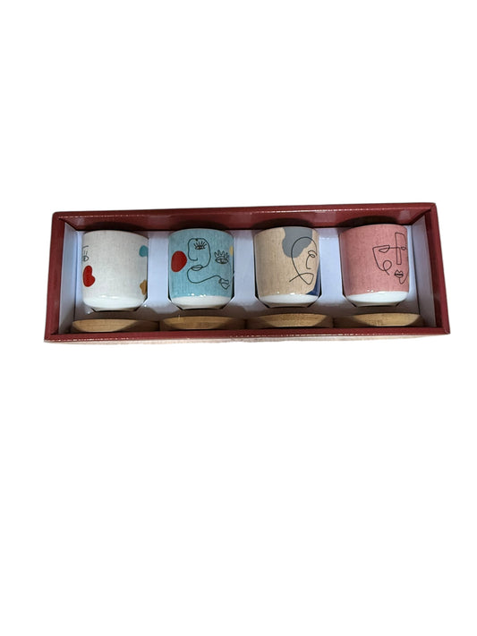 Espresso cups with wooden plates 4 pcs set