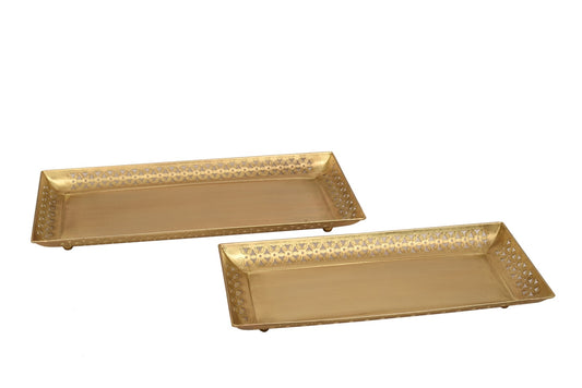 Iron Cut Rectangular tray gold Finish