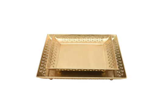 Iron Cut Square tray large-brass gold finish