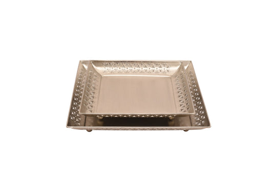 Iron Cut Square tray large-brass Nickel finish