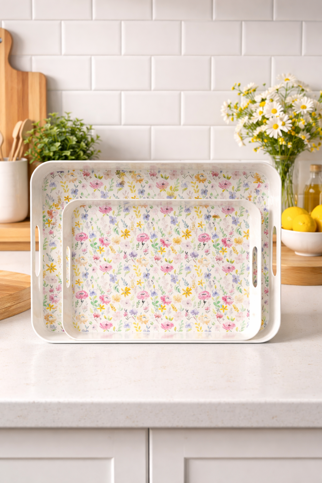 Melamin Floral Trays set of 2 pcs